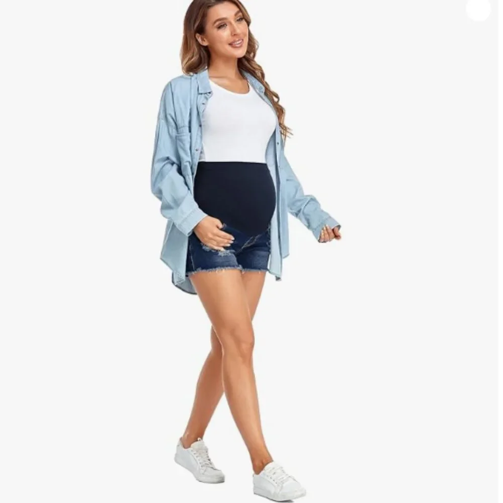 fitglam Women's Maternity Over Belly Pregnancy Shorts with Pockets,Size XL